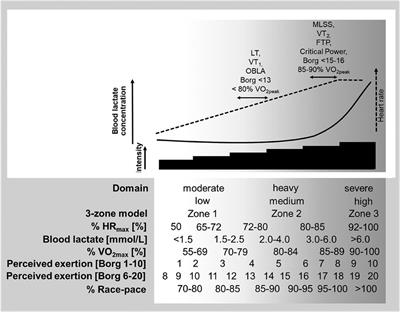 The proportional distribution of training by elite endurance athletes at different intensities during different phases of the season